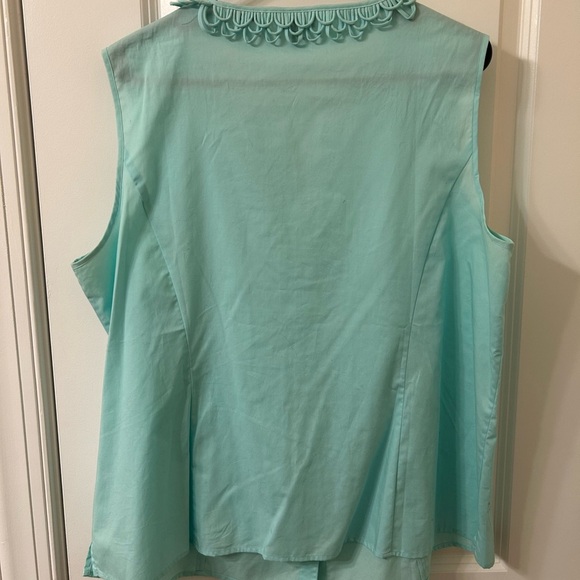 Talbots Green Button Down Blouse with Ruffled Bib Collar - Picture 5 of 6